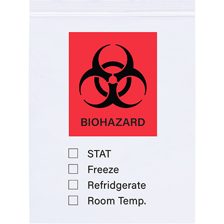 6 x 9'' - 2 Mil Biohazard Reclosable poly Bags